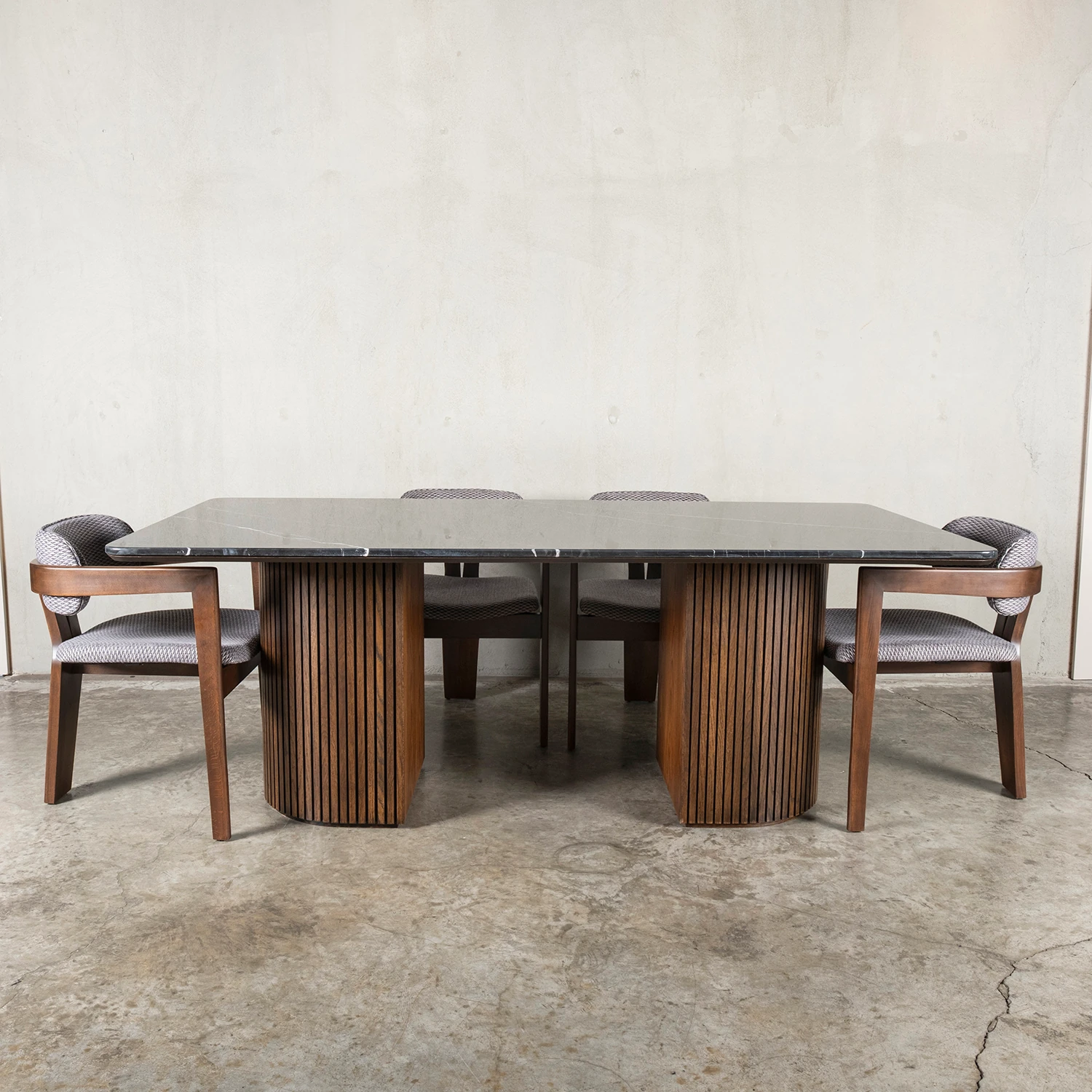 (YENI) LOTUS SIYAH MERMER YEMEK MASASI CEVİZ (SADECE MASA)