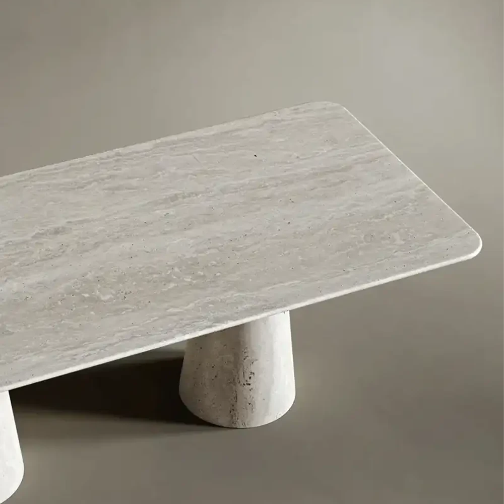 DİKDÖRTGEN TRAVERTEN YEMEK MASASI