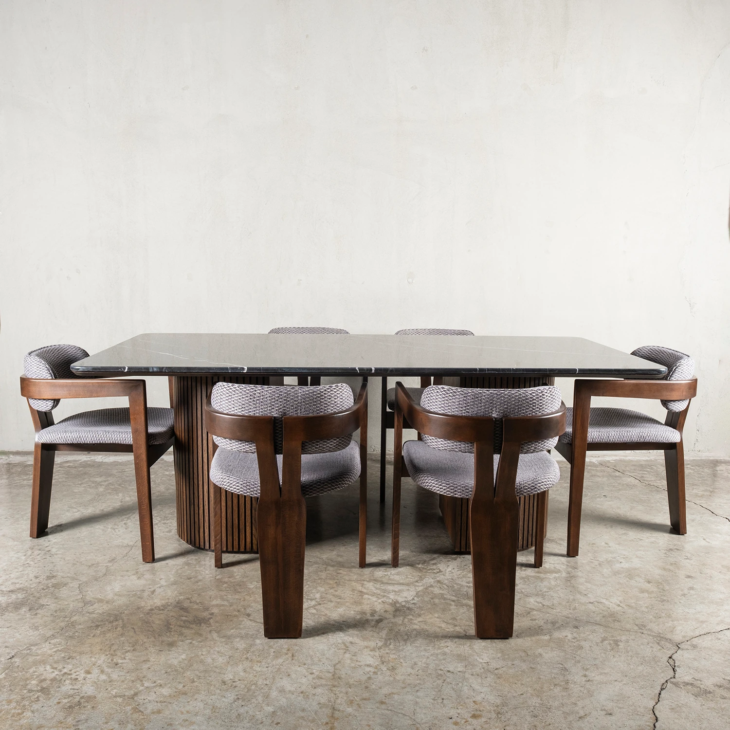 (YENI) LOTUS SIYAH MERMER MASA TAKIMI CEVİZ