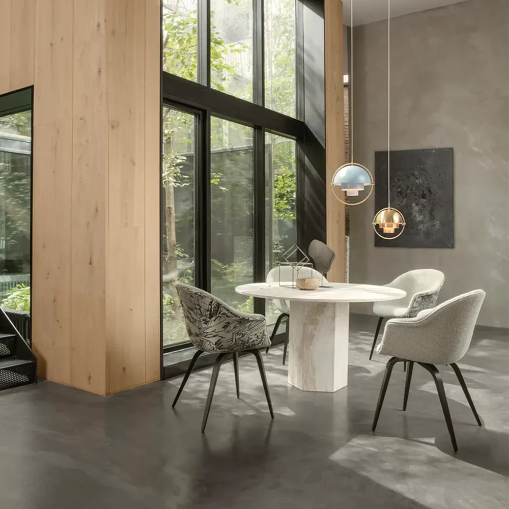 Yuvarlak Traverten Mermer Altıgen Ayaklı Yemek Masası