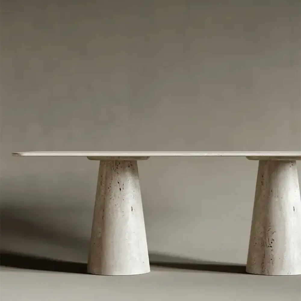 DİKDÖRTGEN TRAVERTEN YEMEK MASASI