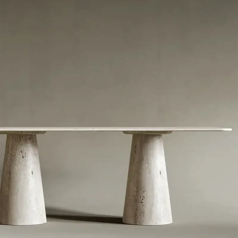 DİKDÖRTGEN TRAVERTEN YEMEK MASASI