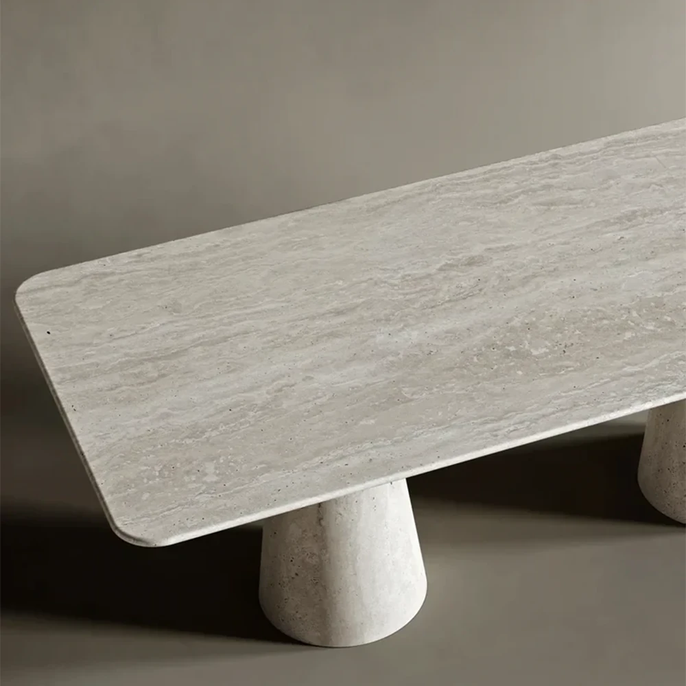 DİKDÖRTGEN TRAVERTEN YEMEK MASASI