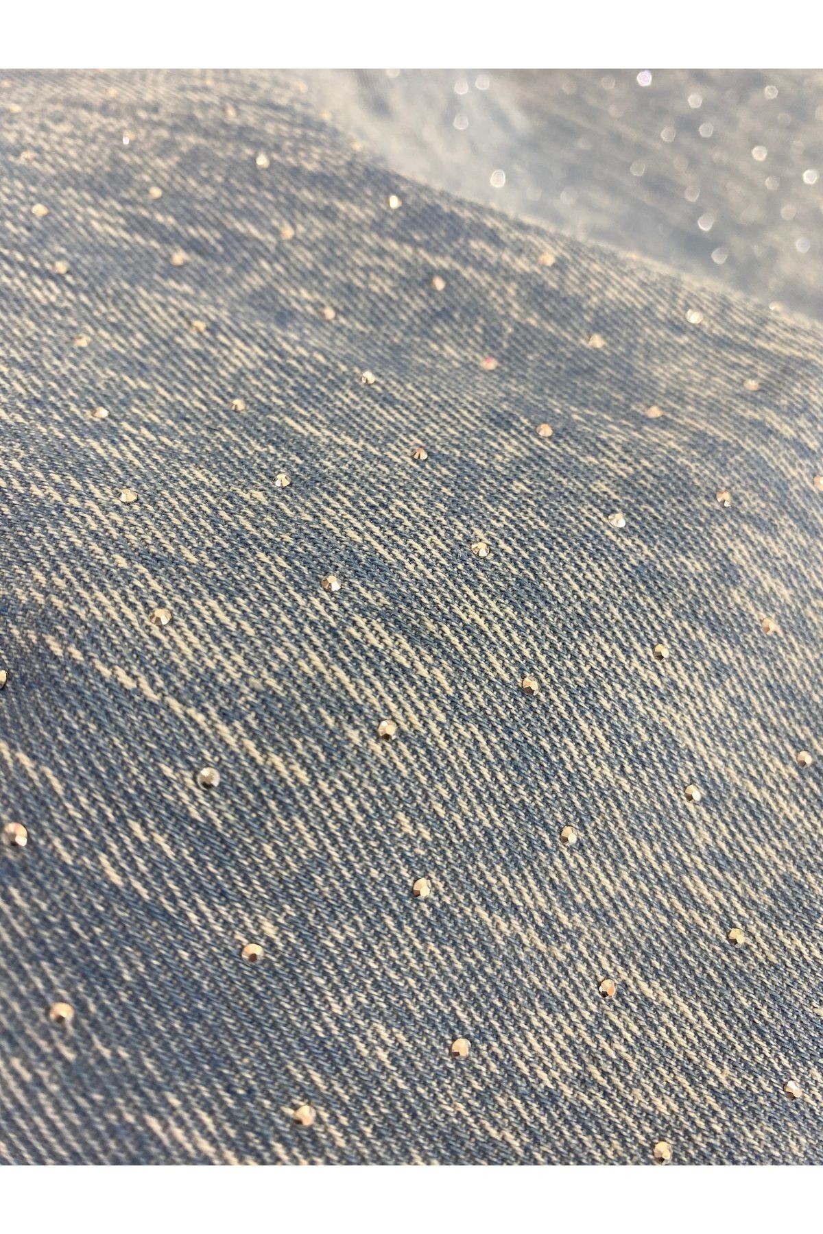 Sim Taş Detaylı Denim Kot Kumaş – En 155 cm | Parlak & Şık Tasarım