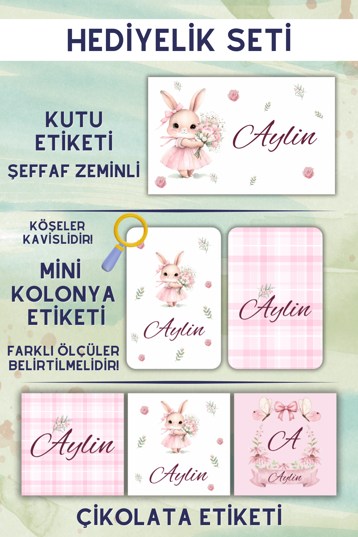 ÇİÇEKLİ TAVŞAN HEDİYELİK ETİKET SETİ