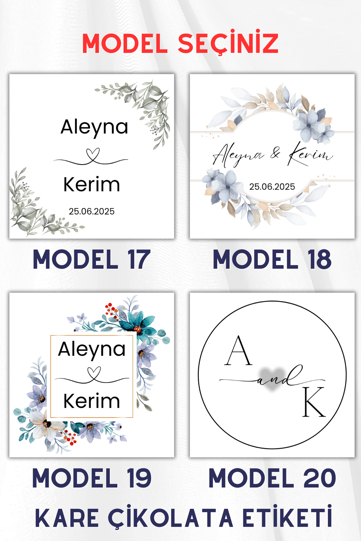 108 Adet Kare Madlen Çikolata Etiketi İsme Özel Söz / Nişan / Nikah