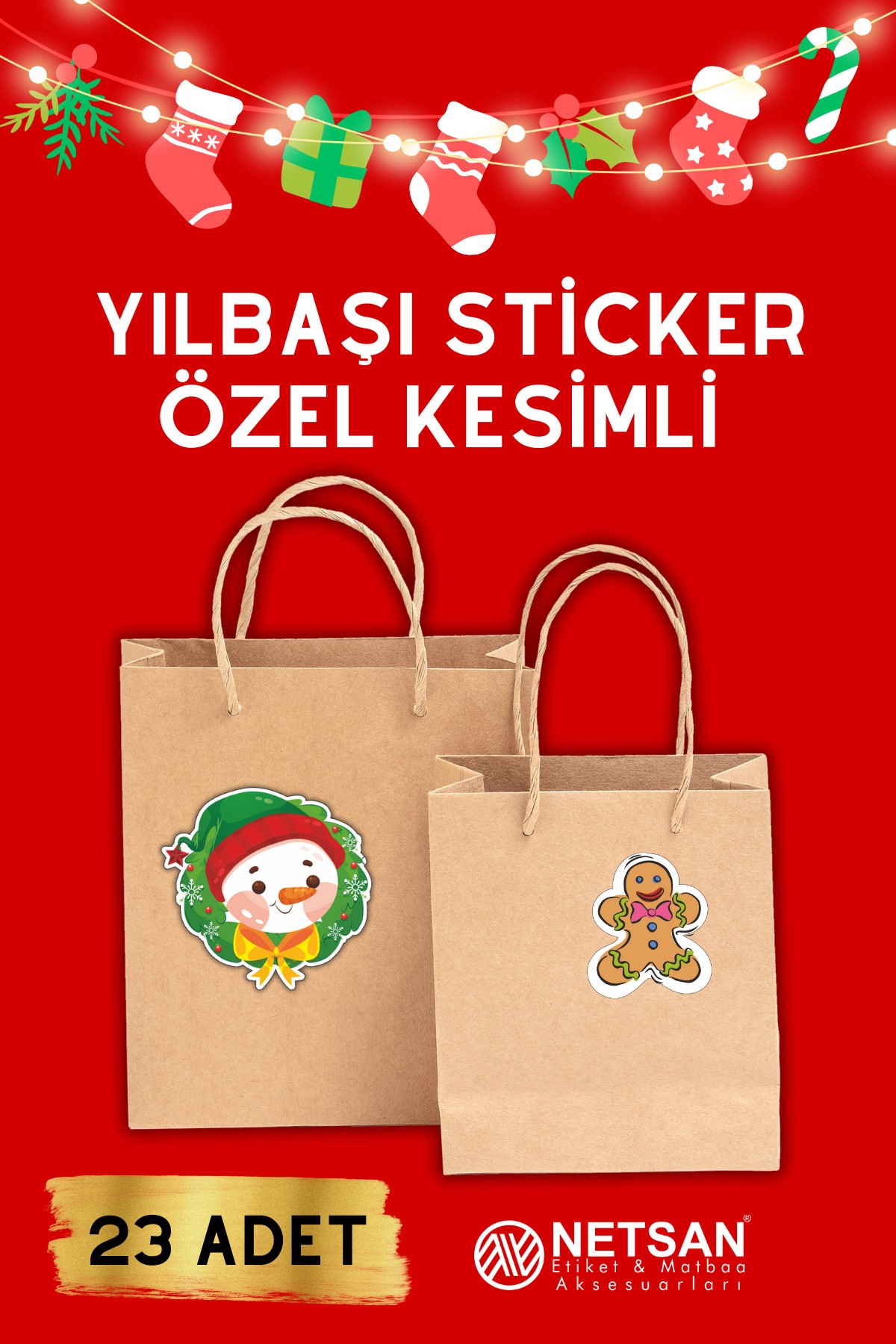 Yılbaşı Temalı Özel Kesim Hediye Paketi için 23 Adet Sticker