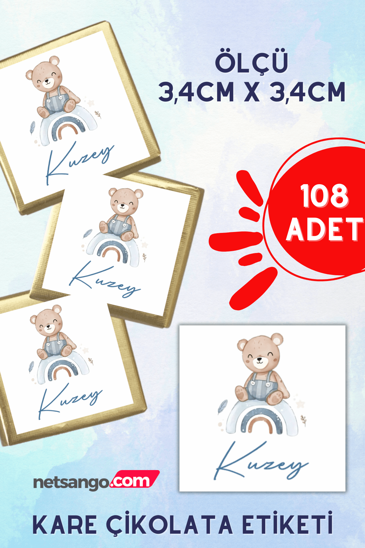  108 Adet Kare Madlen Çikolata Etiketi İsme Özel İkiz Bebek Madlen Çikolata Kız Bebek Erkek Bebek