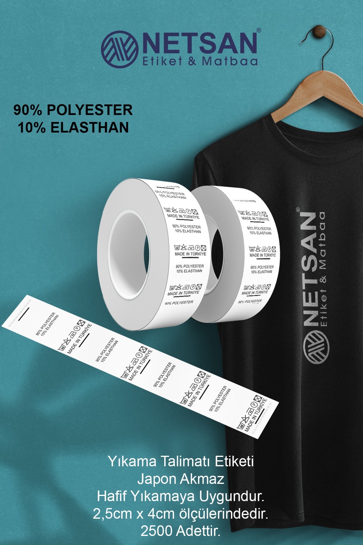 Yıkama Talimatı Etiketi - 90% Polyester - 10% Elasthan 2.500 Adet