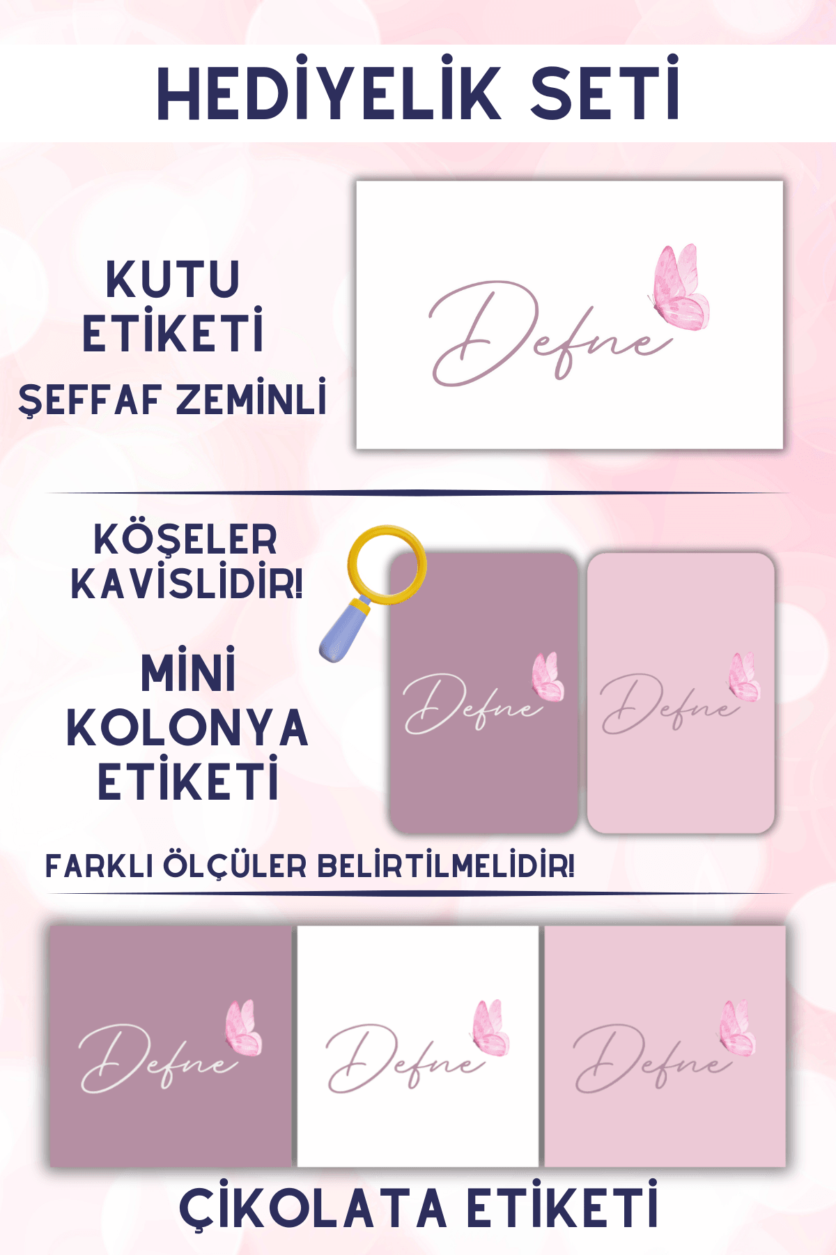 PEMBE KELEBEK HEDİYELİK ETİKET SETİ 