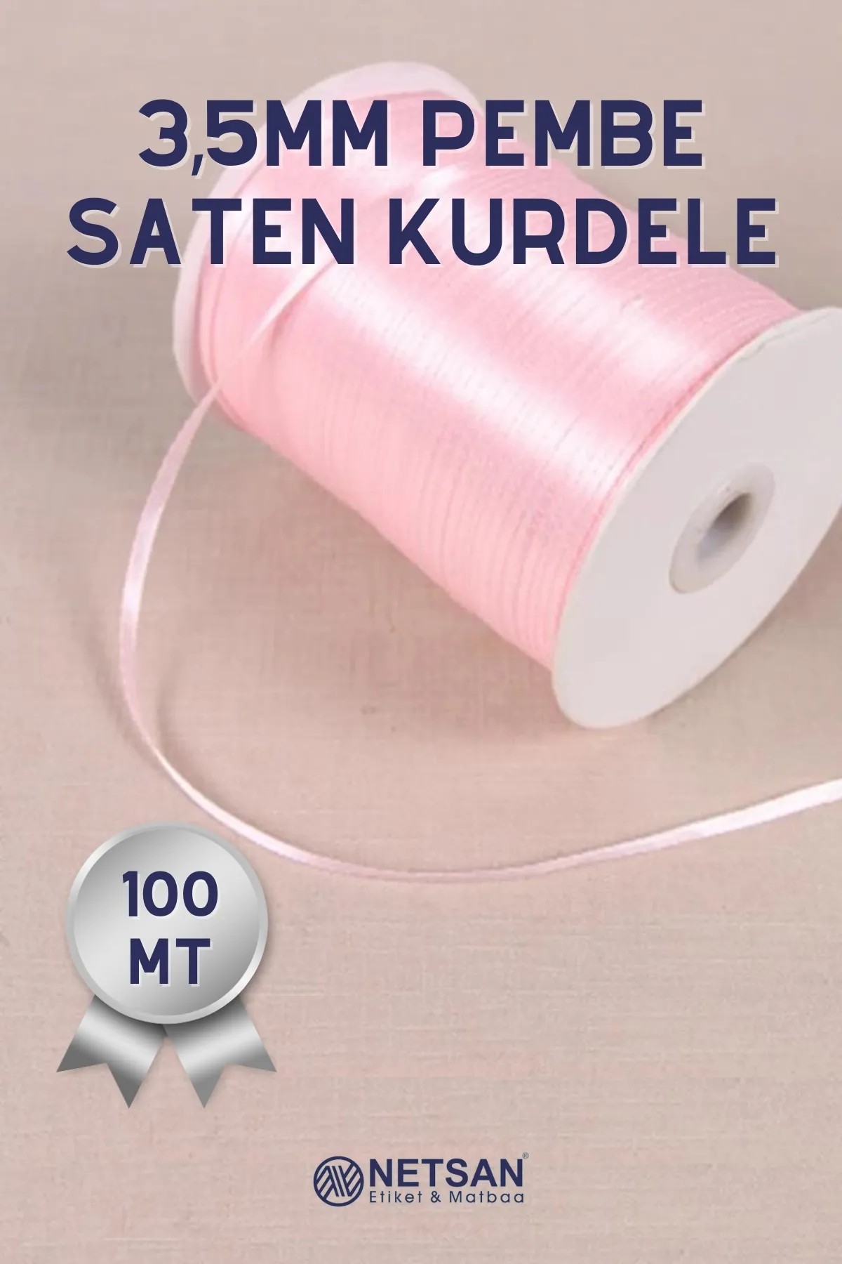 3,5mm Açık Pembe Saten Kurdele 100mt.