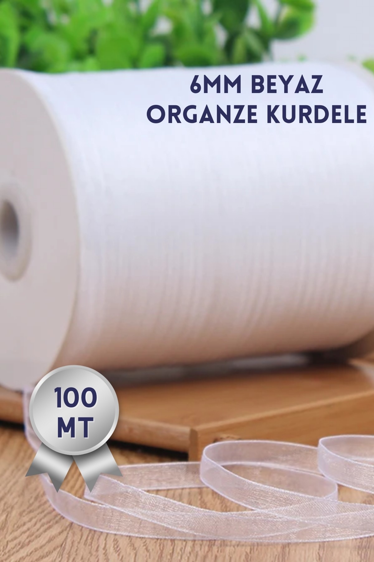 6mm Beyaz Organze Kurdele 100mt.