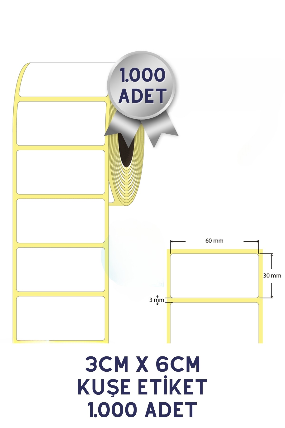 30x60mm Kuşe Barkod Etiketi 1000 Adet