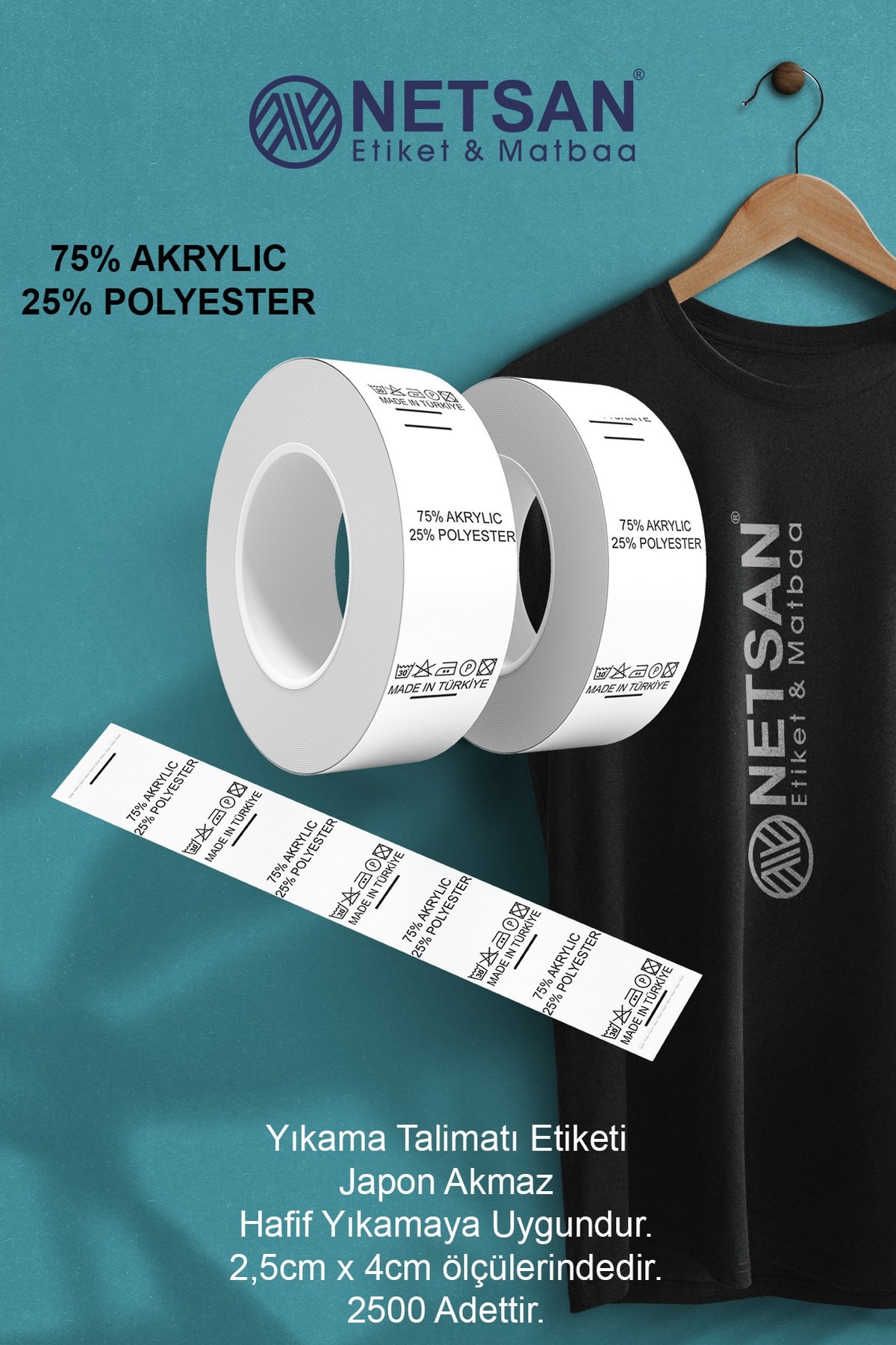 Yıkama Talimatı Etiketi - 75% Akrylic - 25% Polyester 2.500 Adet