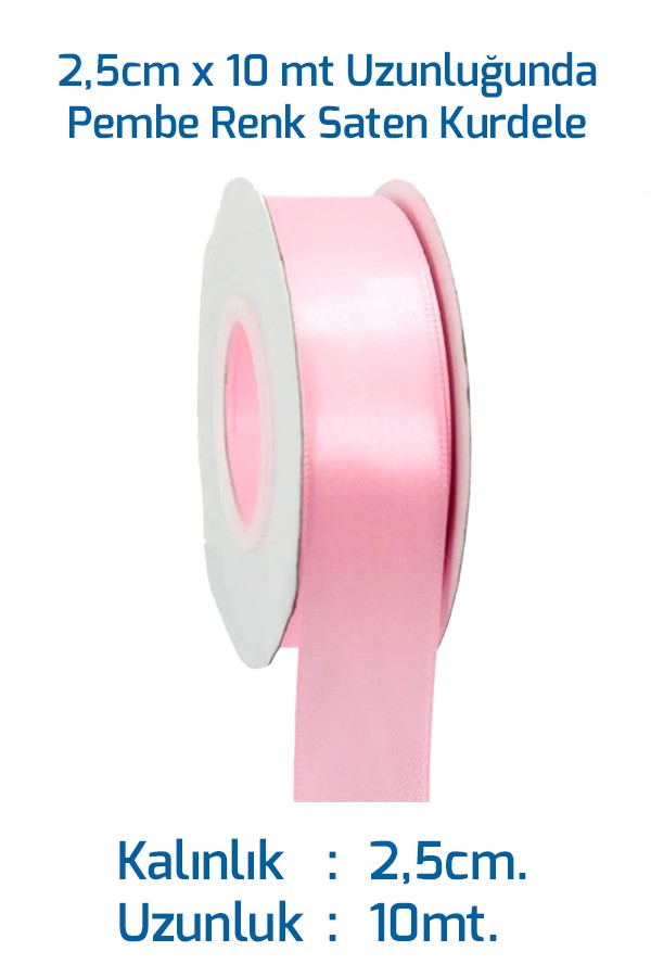 2,5cm 10mt. Pembe Renk Saten Kurdele