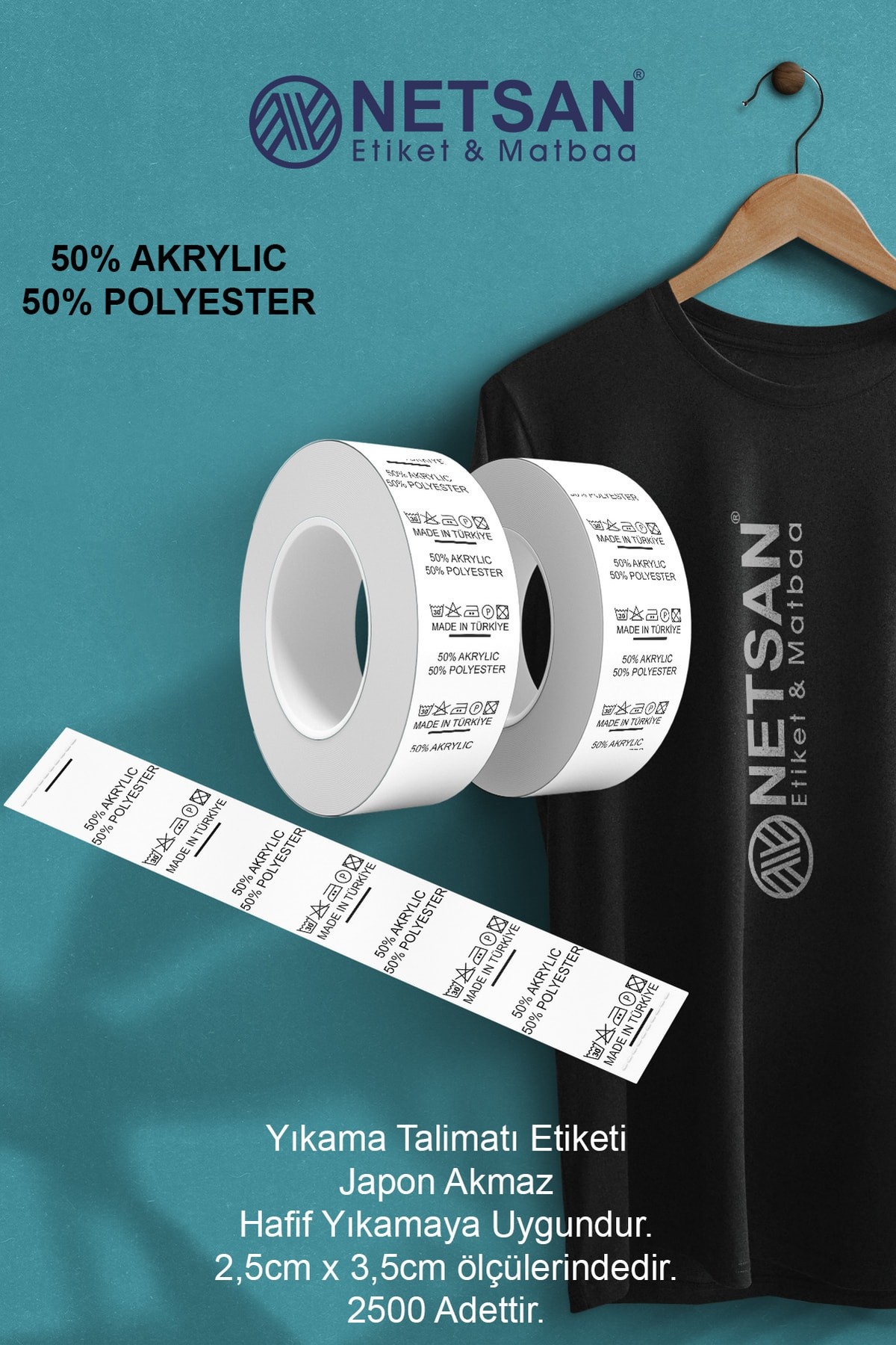 Yıkama Talimatı Etiketi - 50% Akrylic - 50% Polyester  2.500 Adet