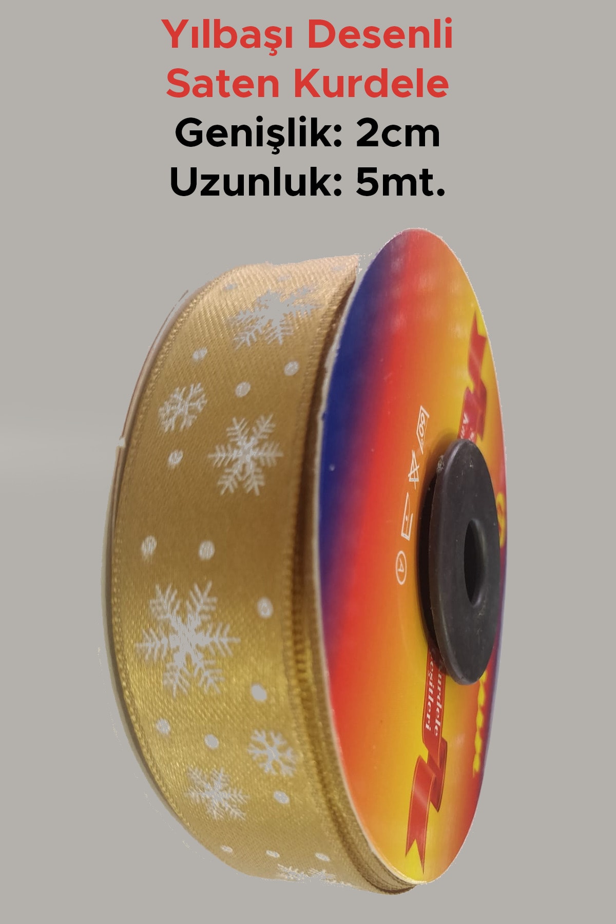 2CM. X 5MT. YILBAŞI DESENLİ SARI RENK SATEN KURDELE