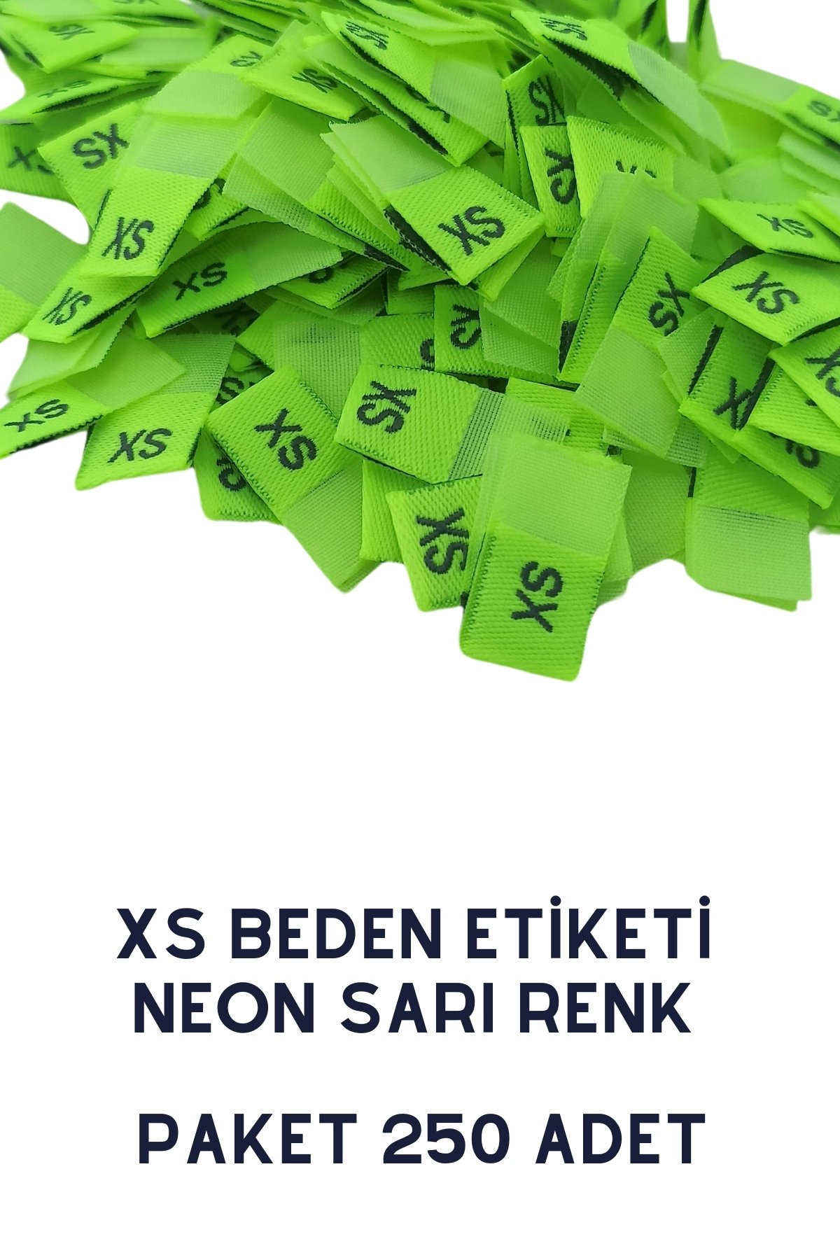 Beden Etiketi Neon Sarı Renk Dokuma Etiket - 250 Adet