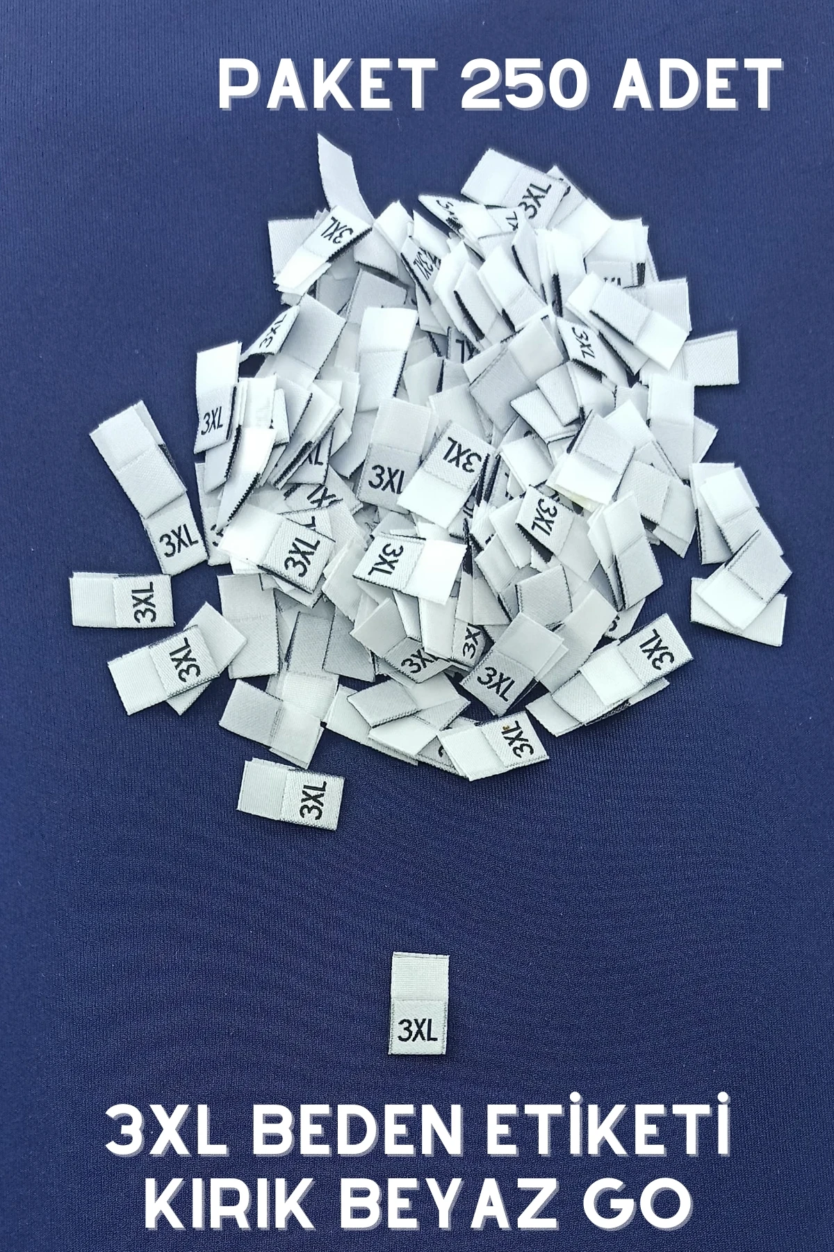 3XL Orta Katlamalı Kırık Beyaz Renk GO Dokuma Beden Etiketleri 250 Ad.