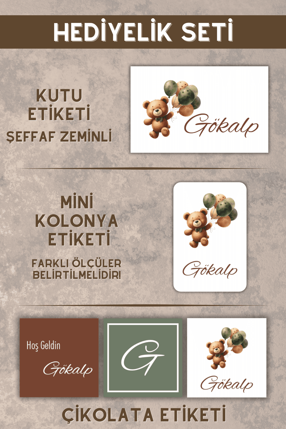 Balonlu Ayıcık Hediyelik Etiket Seti