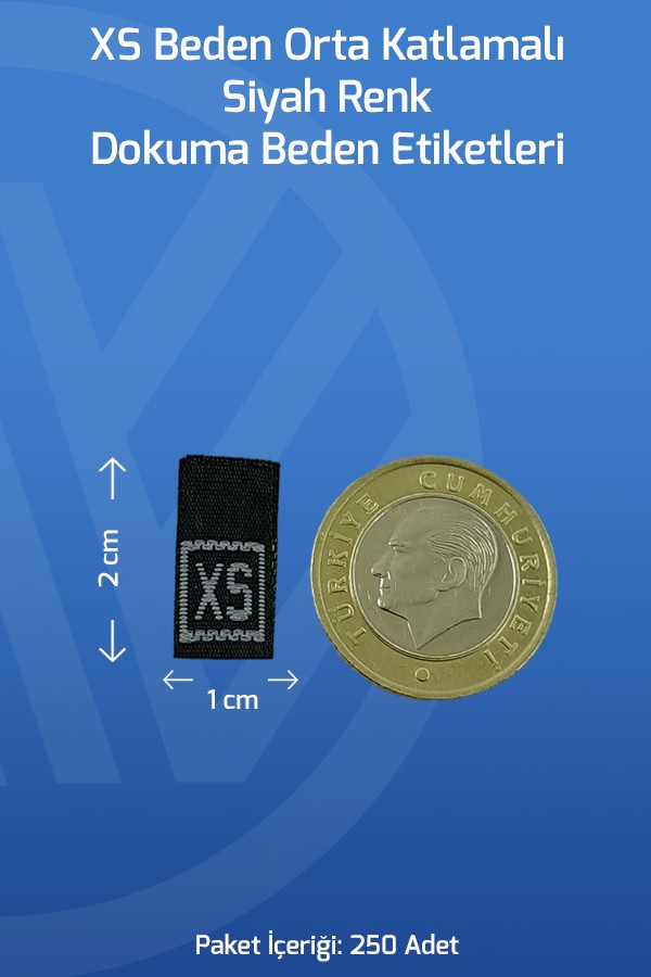 XS Beden Orta Katlamalı Siyah Renk Dokuma Beden Etiketi 250 Ad.