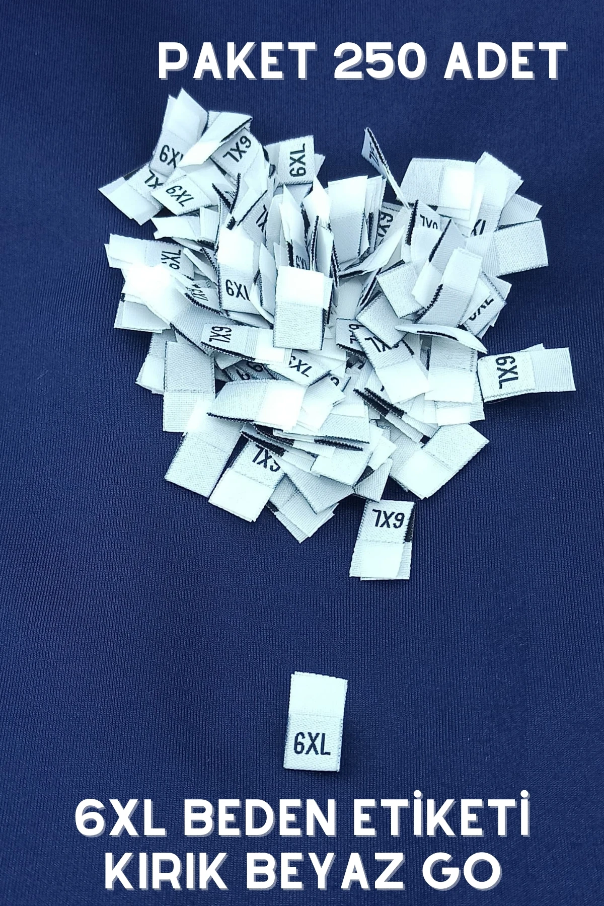 6XL Orta Katlamalı Kırık Beyaz Renk GO Dokuma Beden Etiketleri 250 Ad.