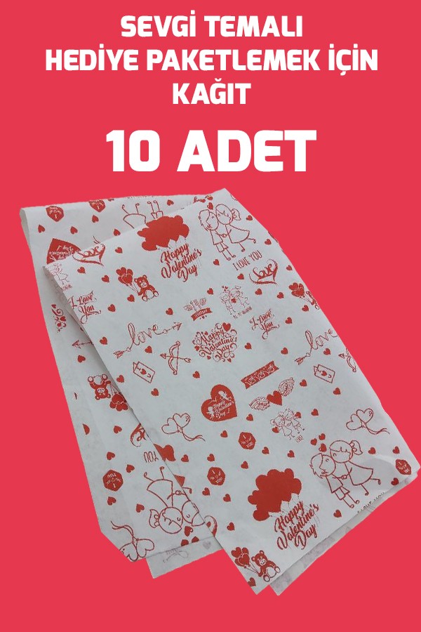 Sevgi Temalı 50x70cm 10 Adet Ambalaj Kağıdı Paketleme Kağıdı Hediye Paketleme Kağıdı