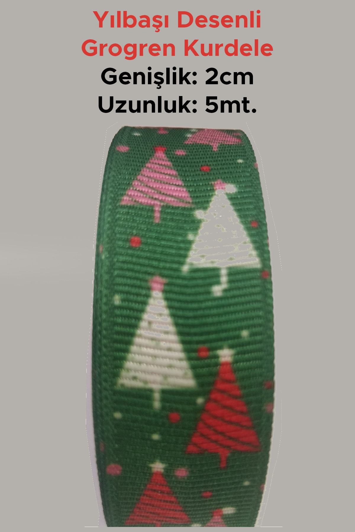 2CM. X 5MT. YILBAŞI DESENLİ YEŞİL RENK GROGREN KURDELE