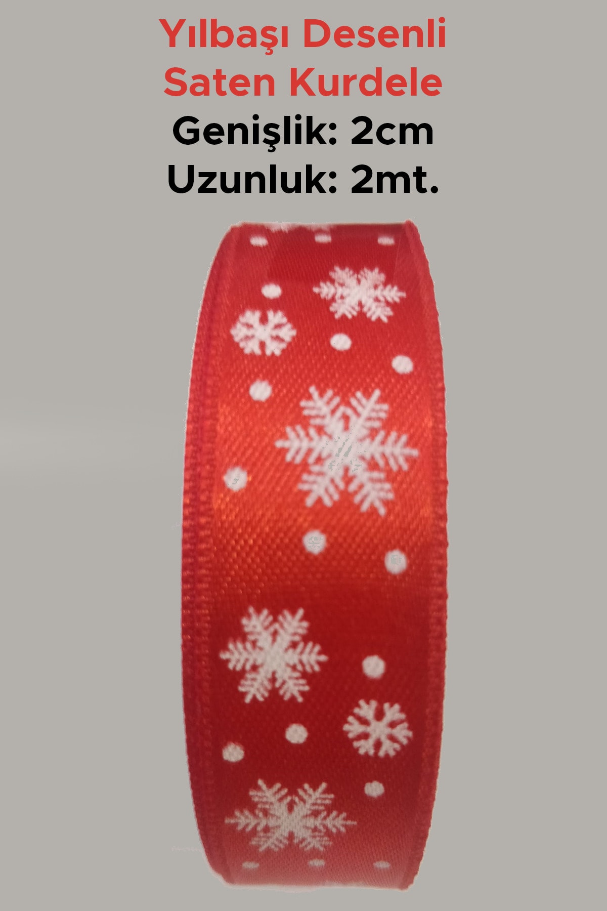 2CM. X 2MT. YILBAŞI DESENLİ KIRMIZI RENK SATEN KURDELE