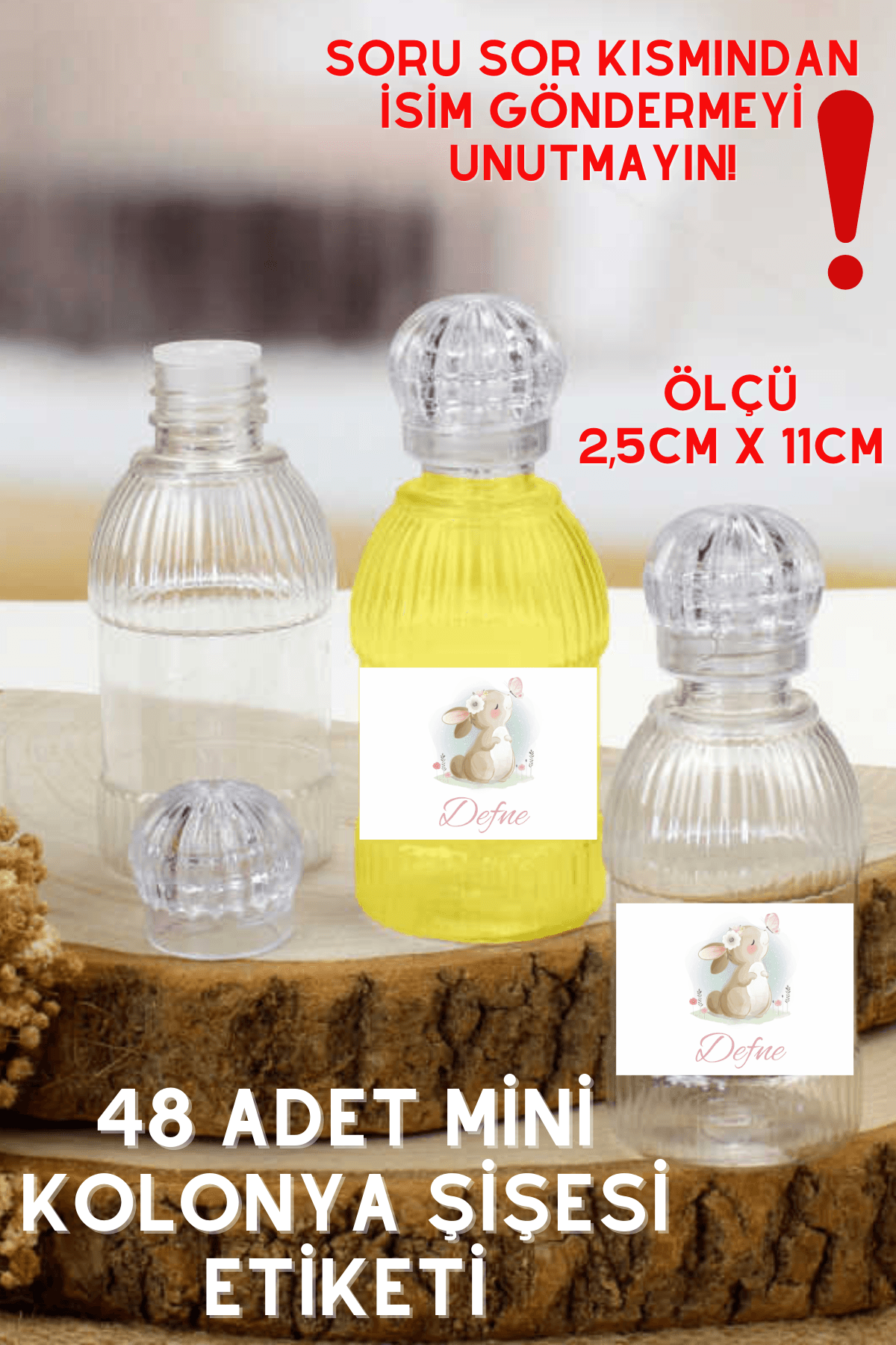 Kız Bebek Tavşan Desen 48 Adet Kolonya Etiketi - 2,5x11cm Kuşe Sticker Kağıt Etiket 