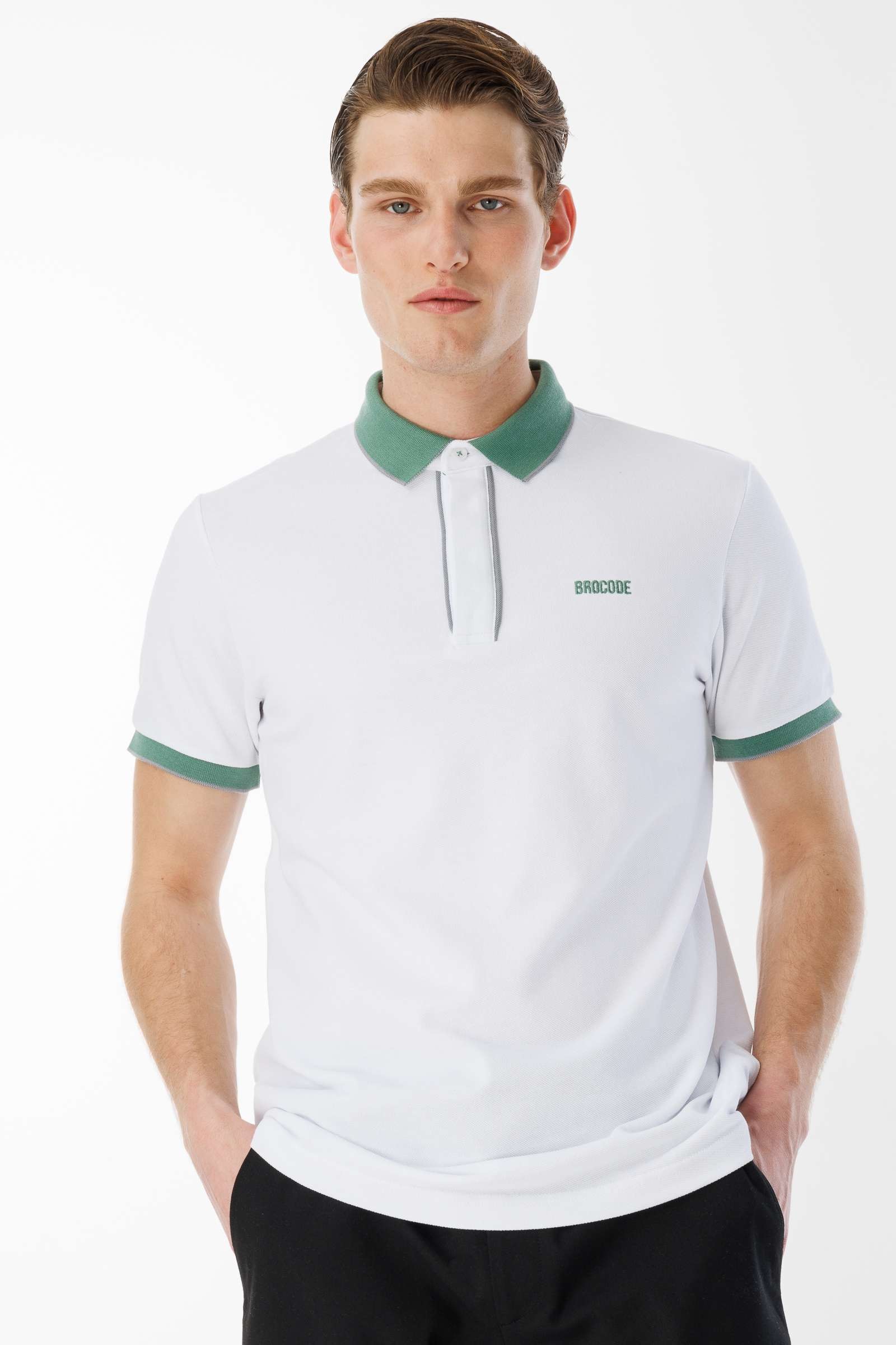 BroCode Monochrome Erkek Beyaz Polo Tişört (BCT25095-01)