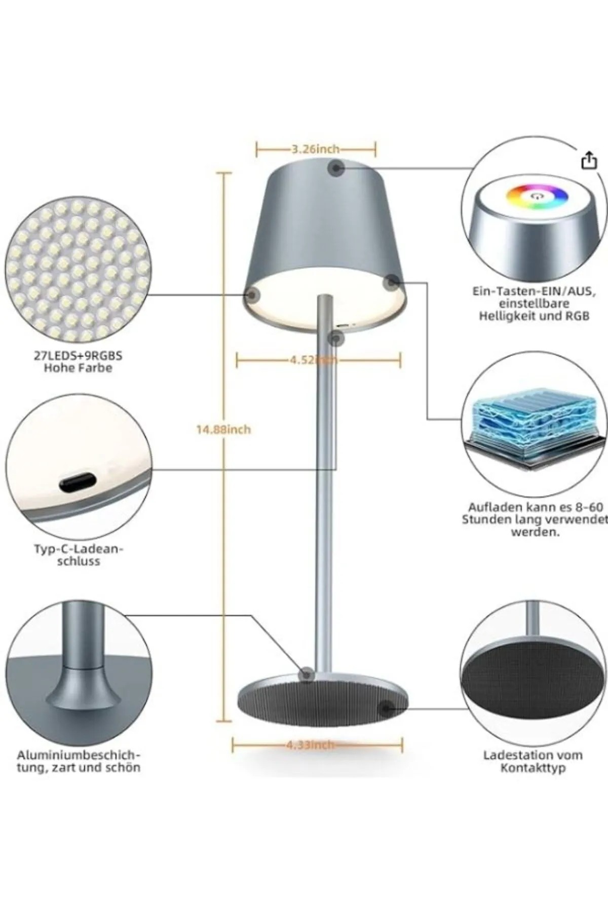 Ayarlanabilir Dokunmatik Renk Tonlu Çok Renkli RGB Masa Lambası