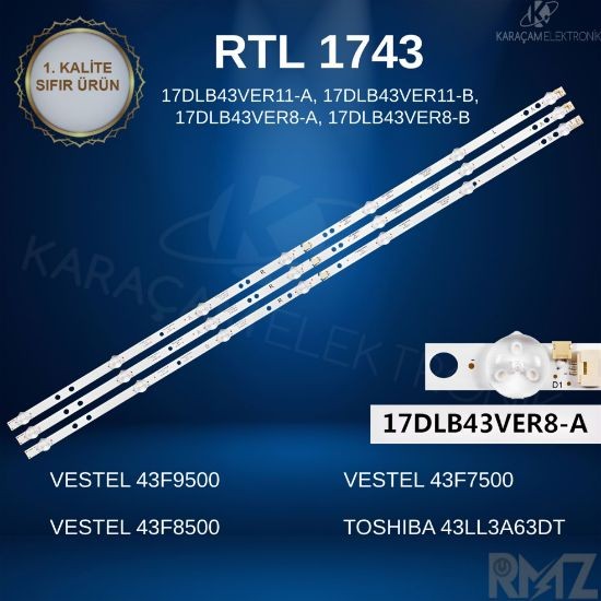 VESTEL 43F9500 LED BAR, VESTEL 43F8500 LED BAR, VESTEL 43F7500 LED BAR, TOSHIBA 43LL3A63DT LED BAR, HI-LEVEL 43HL650 LED BAR, REGAL 43R6520FA LED BAR
