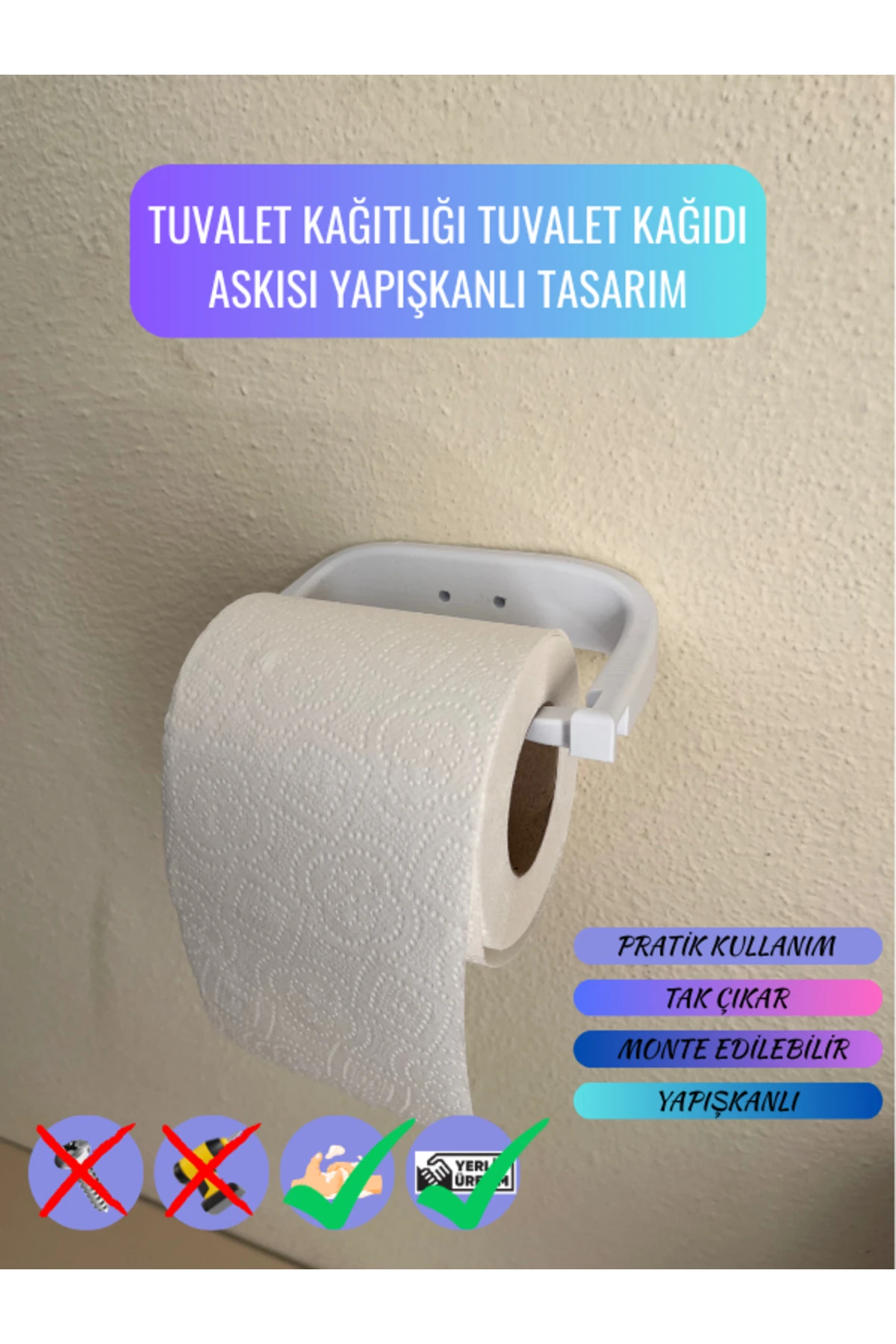 Tuvalet Kağıtlığı Tuvalet Kağıdı Askısı Yapışkanlı Tasarım