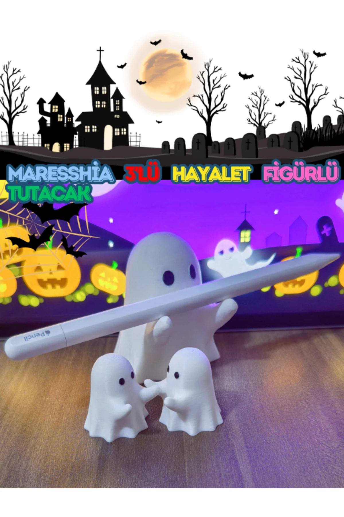 3'lü Hayalet Figürlü Kalem Tutacak