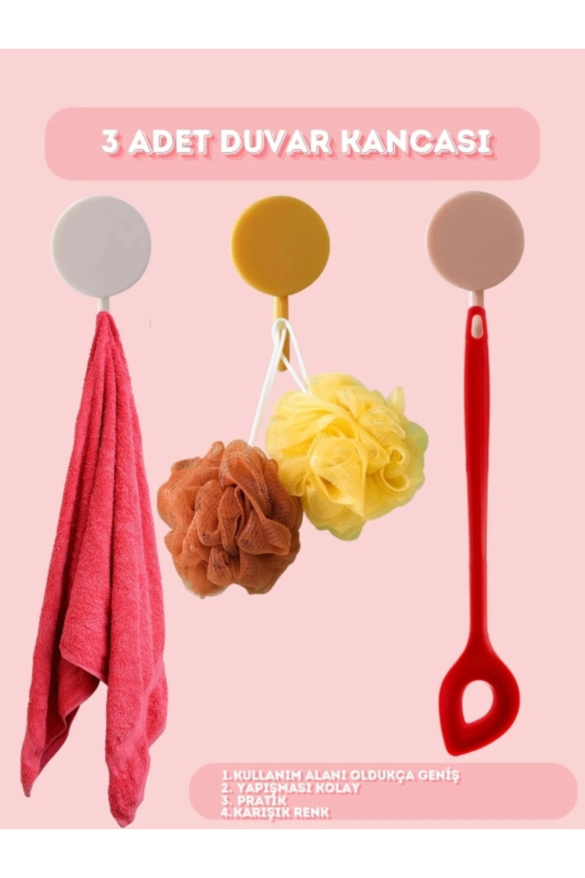 3 Adet Duvar Kancası Askılık Güçlü Yapışkanlı Elbise Çerçeve Mutfak Banyo Askısı Çok Amaçlı