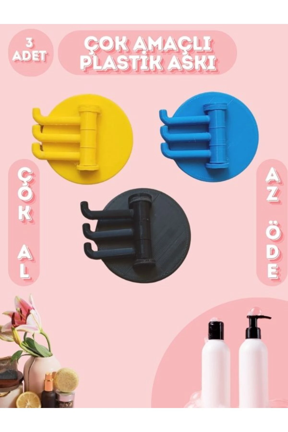 3 Adet Çok Amaçlı Plastik Askı Duvar Kancası Güçlü Yapışkanlı Elbise Çerçeve Mutfak Banyo Askısı