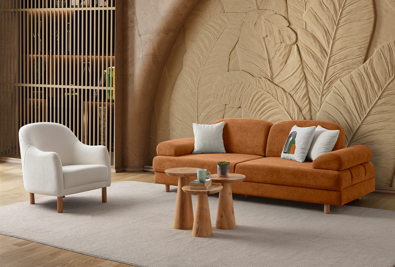 Aries Yataklı Sandıklı Üçlü Koltuk Turuncu