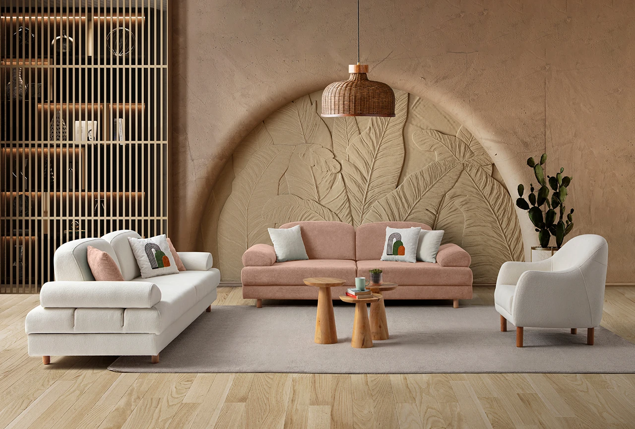 Aries Yataklı Sandıklı Koltuk Takımı 3+3+1 Pembe
