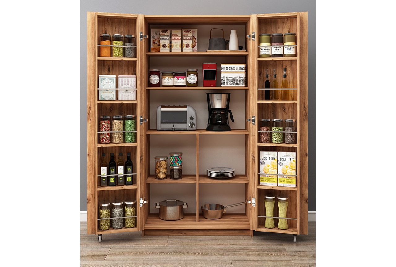 Serra Tam Açılır 2 Kapaklı Erzak Dolabı Çok Amaçlı Dolap Meşe