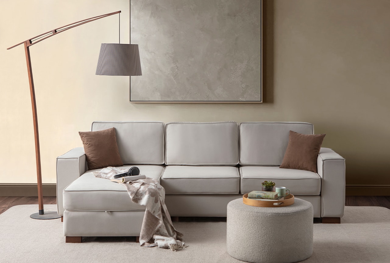 Corner Köşe Koltuk Takımı Sandıklı Krem