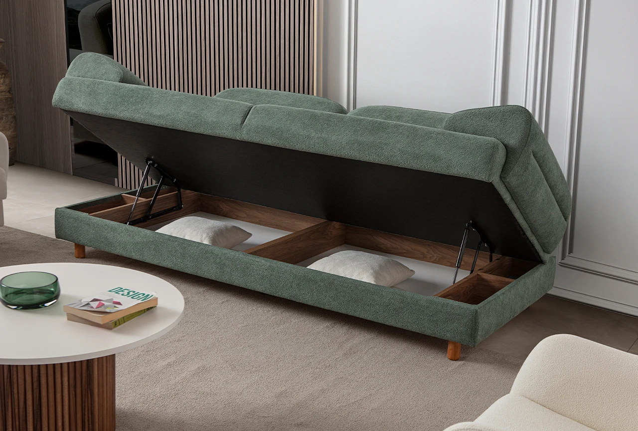 Lizbon Yataklı Sandıklı Koltuk Takımı 3+3+1+1 Yeşil