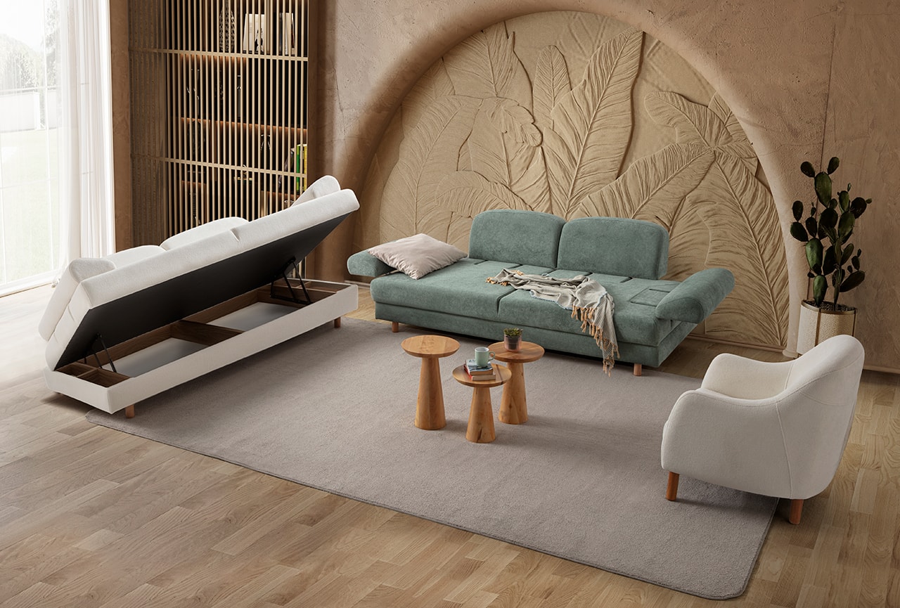 Aries Yataklı Sandıklı Koltuk Takımı 3+3+1 Yeşil