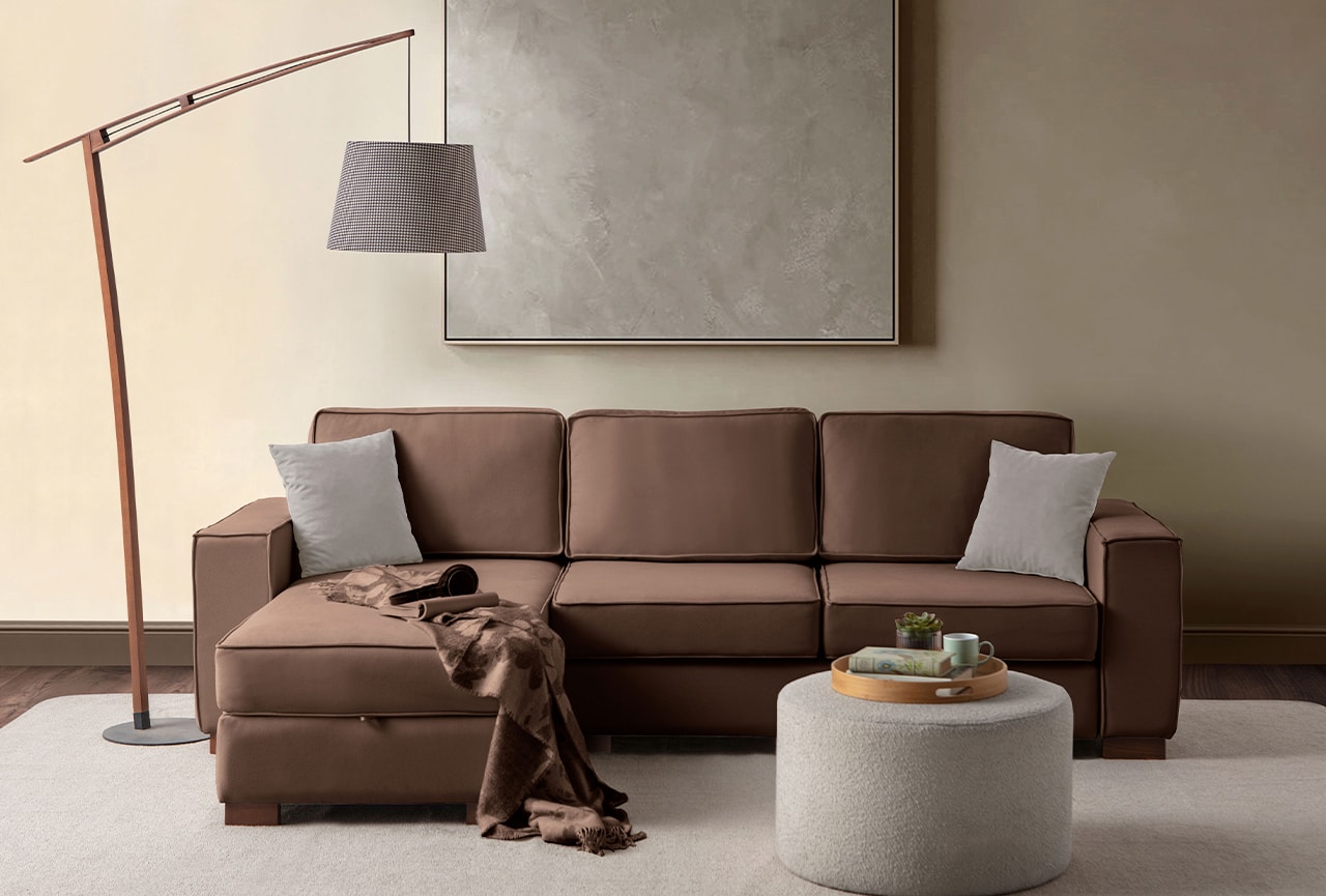Corner Köşe Koltuk Takımı Sandıklı Kahverengi