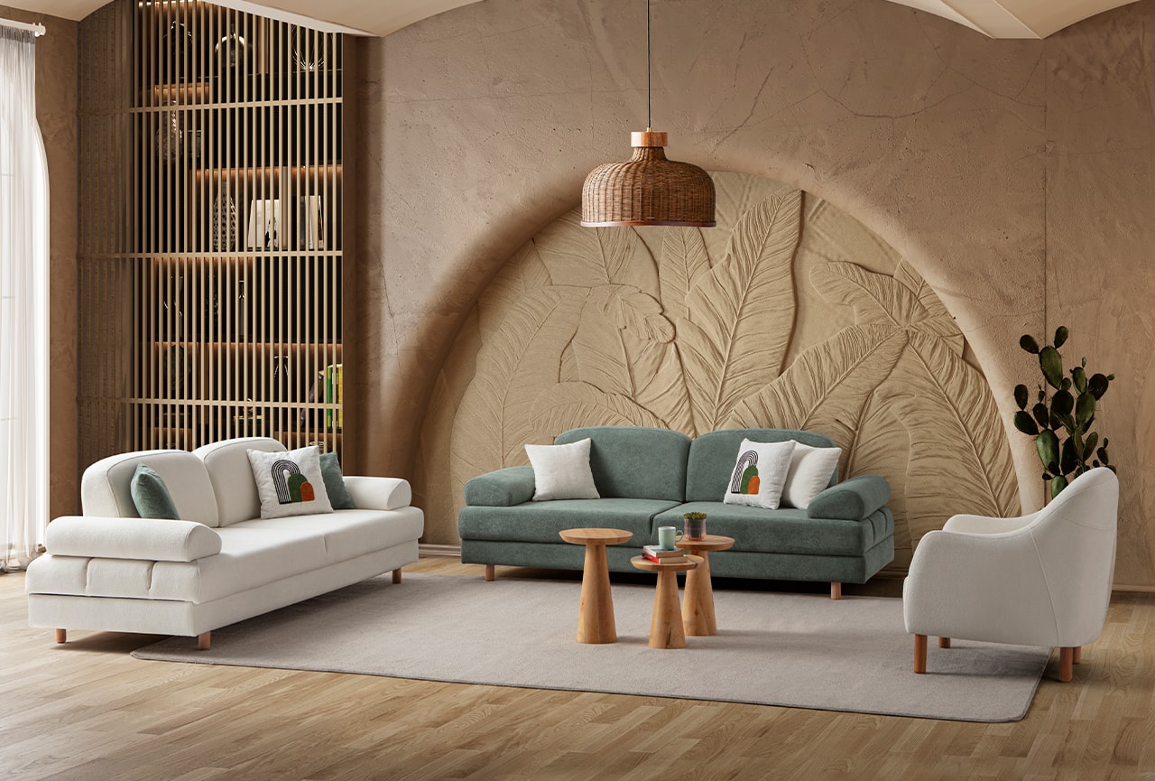 Aries Yataklı Sandıklı Koltuk Takımı 3+3+1 Yeşil