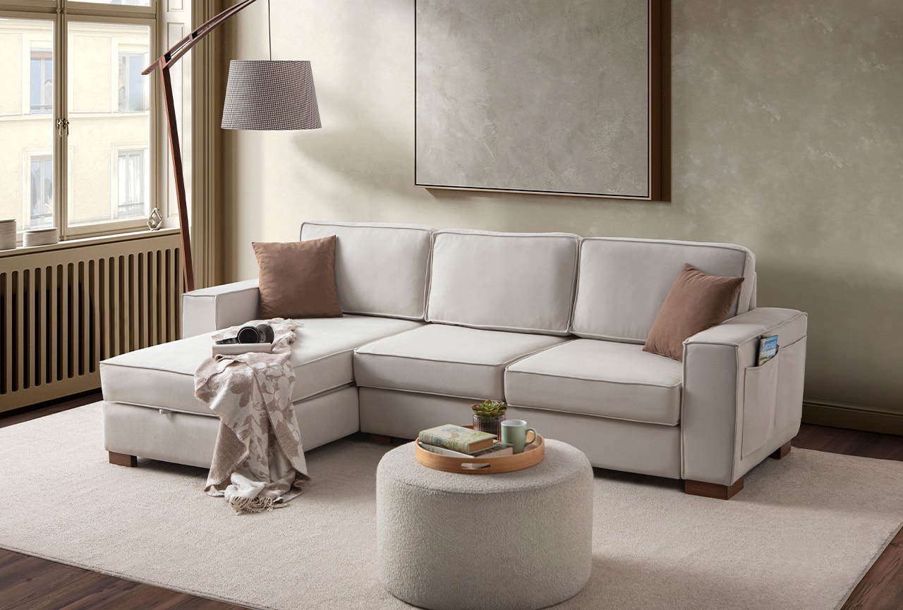 Corner Köşe Koltuk Takımı Sandıklı Krem