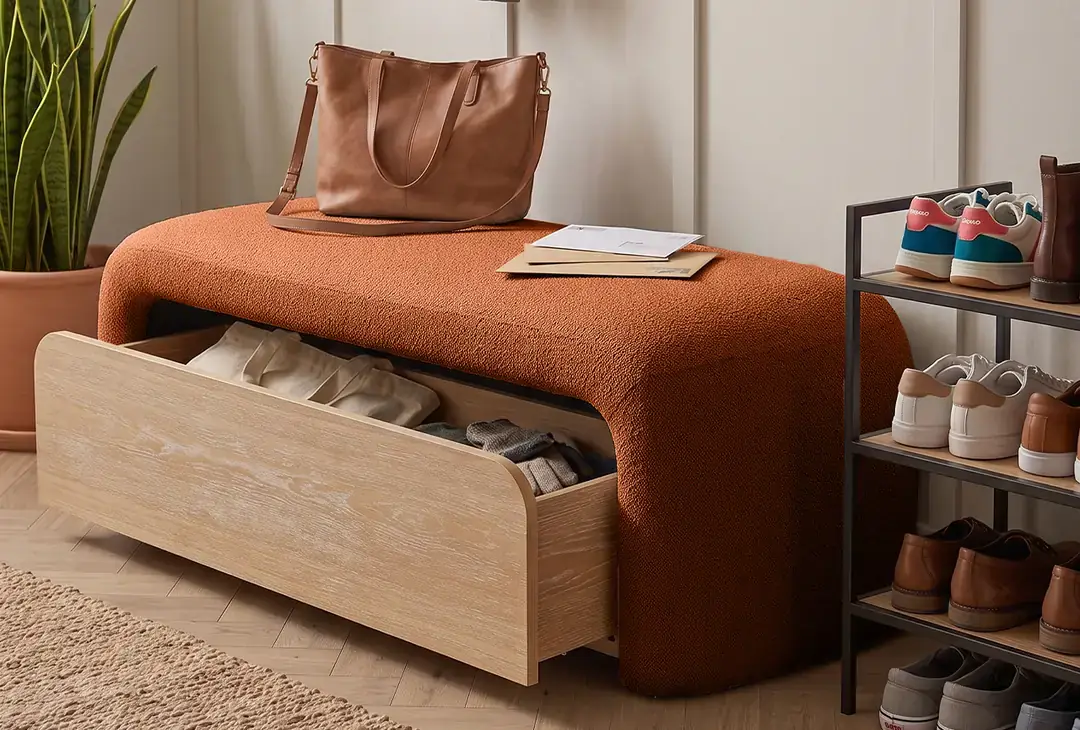 Luna Modern Çekmeceli Depolama Alanlı Bench Puf
