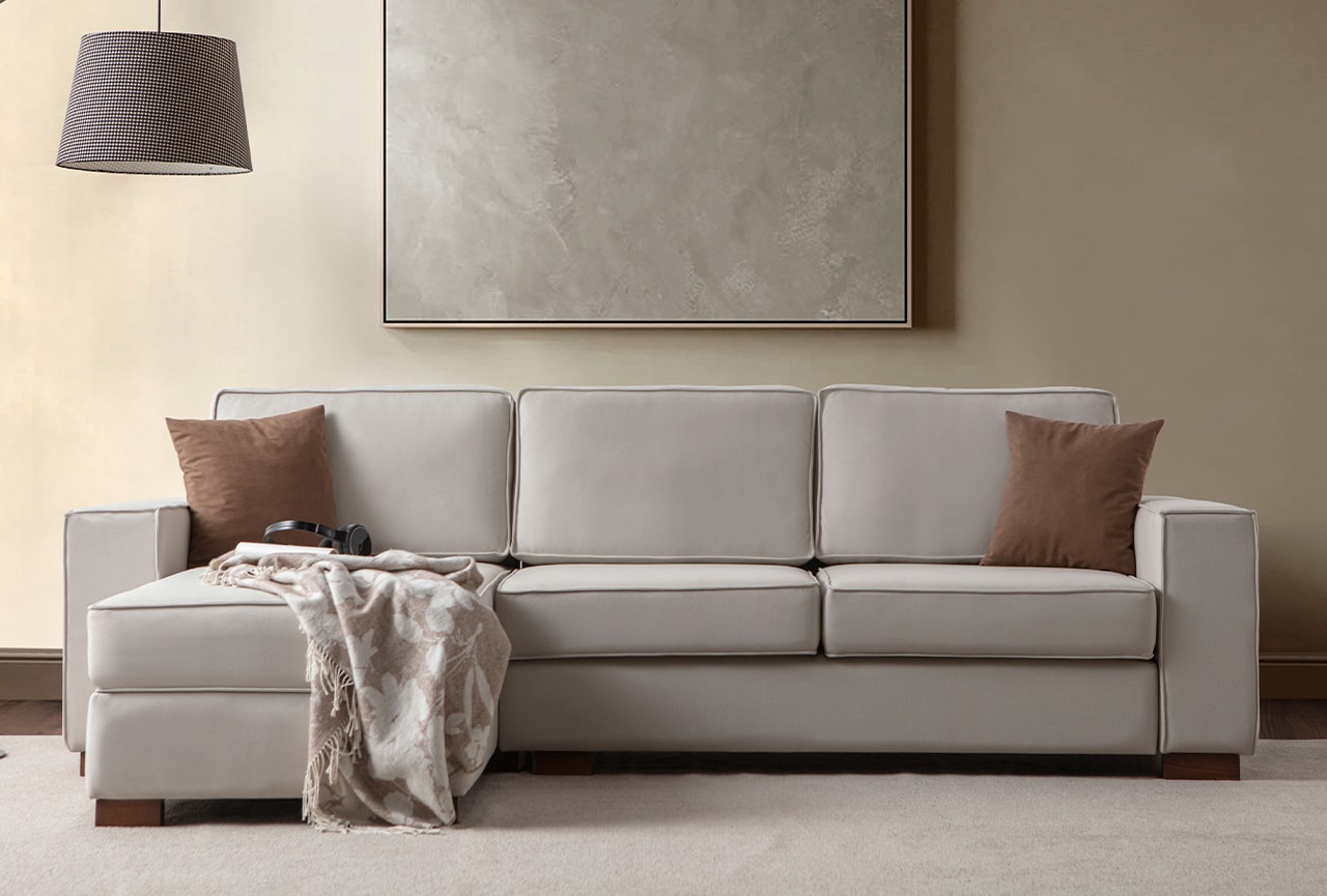 Corner Köşe Koltuk Takımı Sandıklı Krem
