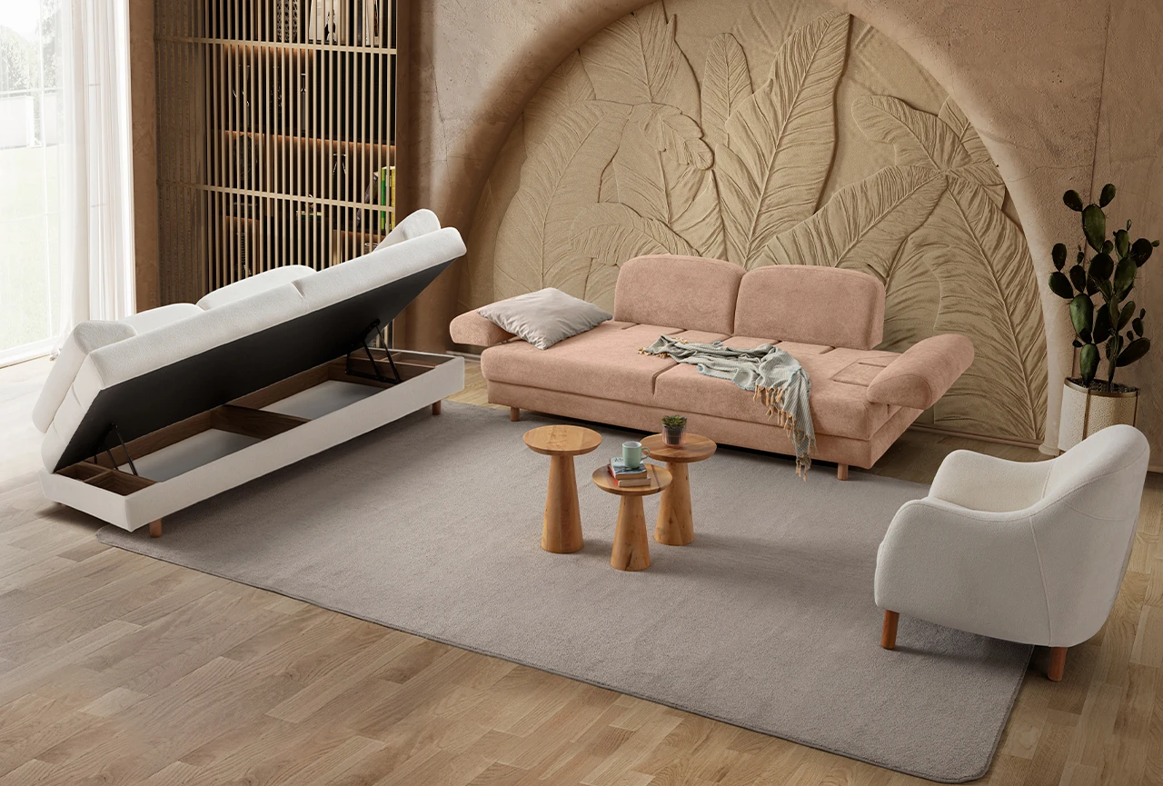 Aries Yataklı Sandıklı Koltuk Takımı 3+3+1 Pembe