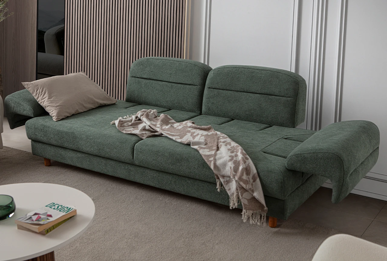 Lizbon Yataklı Sandıklı Koltuk Takımı 3+3+1+1 Yeşil